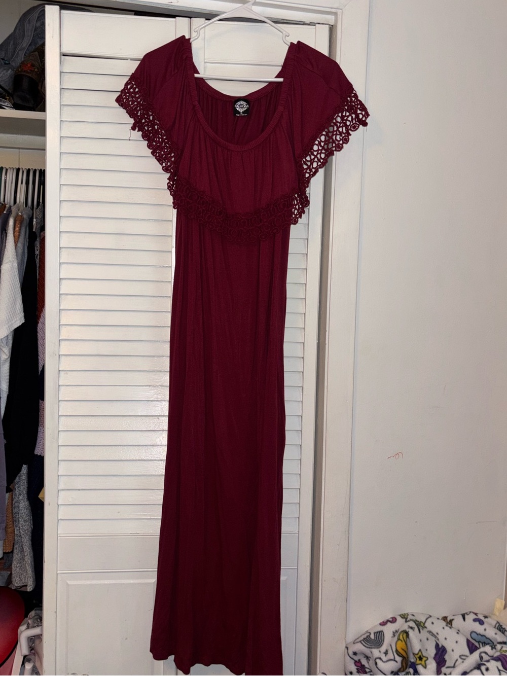 Crochet-Trim Burgundy Maxi Dress